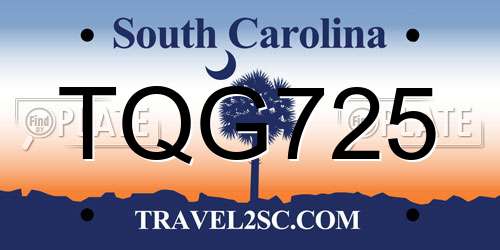 TQG725 South Carolina License Plate