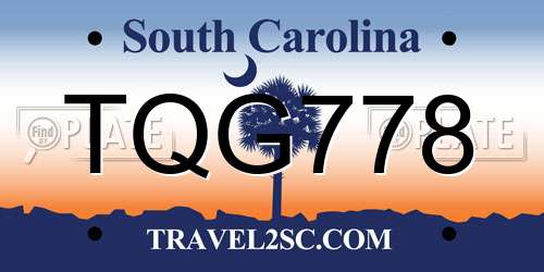 TQG778 South Carolina License Plate