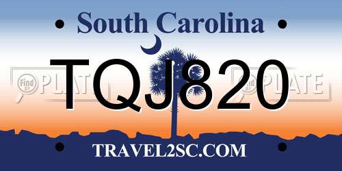 TQJ820 South Carolina License Plate