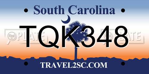 TQK348 South Carolina License Plate