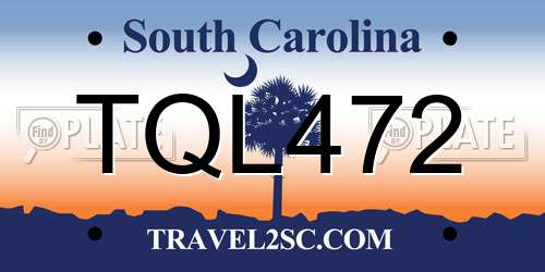 TQL472 South Carolina License Plate