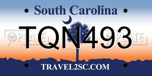 TQN493 South Carolina License Plate