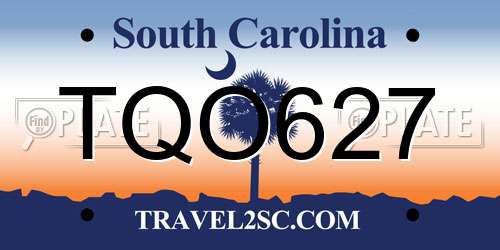 TQO627 South Carolina License Plate