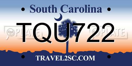 TQU722 South Carolina License Plate