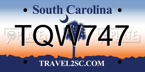 TQW747 South Carolina License Plate