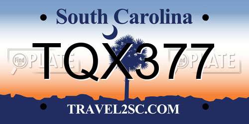 TQX377 South Carolina License Plate