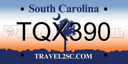 TQX390 South Carolina License Plate