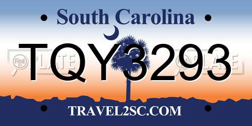 TQY3293 South Carolina License Plate