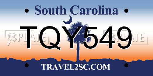 TQY549 South Carolina License Plate