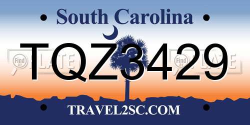 TQZ3429 South Carolina License Plate