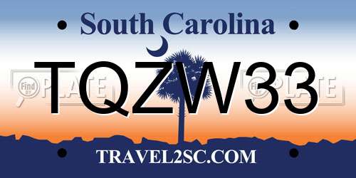 TQZW33 South Carolina License Plate