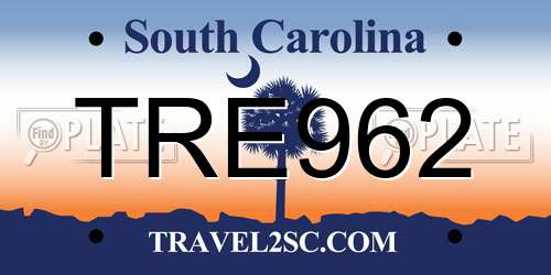 TRE962 South Carolina License Plate