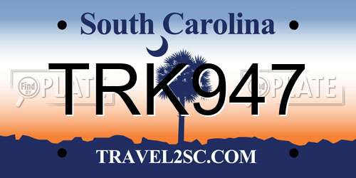 TRK947 South Carolina License Plate