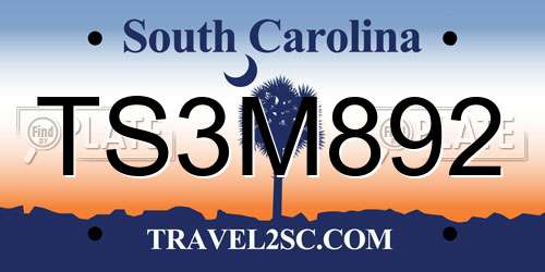 TS3M892 South Carolina License Plate