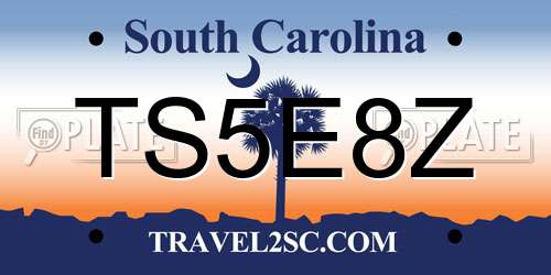 TS5E8Z South Carolina License Plate