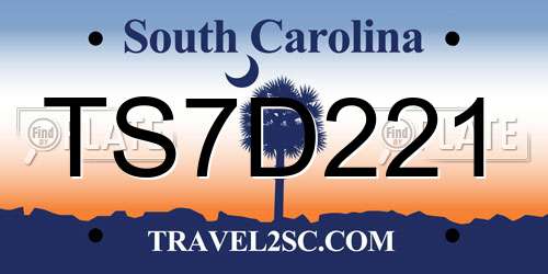 TS7D221 South Carolina License Plate