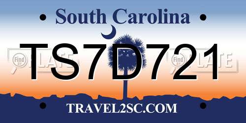 TS7D721 South Carolina License Plate