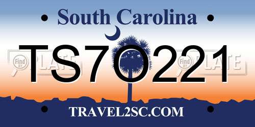 TS7O221 South Carolina License Plate