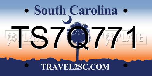 TS7Q771 South Carolina License Plate