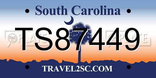 TS87449 South Carolina License Plate