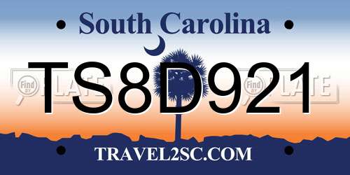TS8D921 South Carolina License Plate