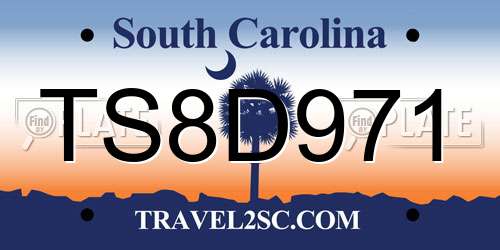 TS8D971 South Carolina License Plate
