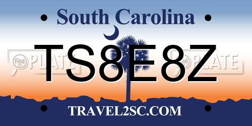 TS8E8Z South Carolina License Plate