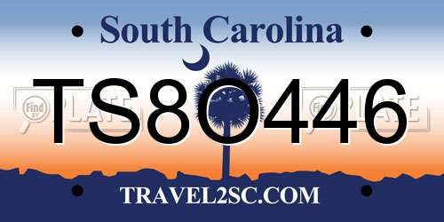 TS8O446 South Carolina License Plate