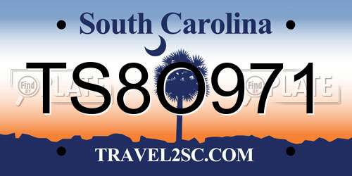 TS8O971 South Carolina License Plate