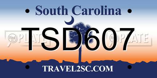 TSD607 South Carolina License Plate