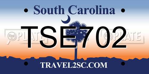 TSE702 South Carolina License Plate