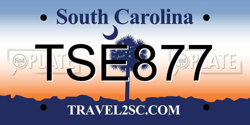 TSE877 South Carolina License Plate
