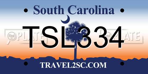 TSL334 South Carolina License Plate
