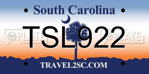 TSL922 South Carolina License Plate