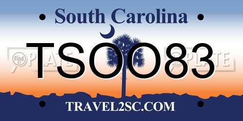 TSOO83 South Carolina License Plate