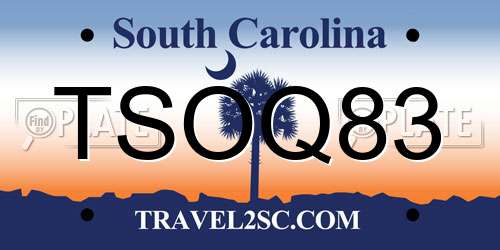 TSOQ83 South Carolina License Plate