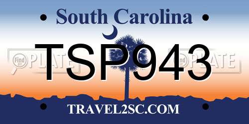 TSP943 South Carolina License Plate