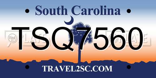 TSQ7560 South Carolina License Plate