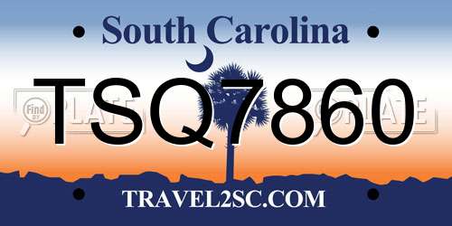 TSQ7860 South Carolina License Plate