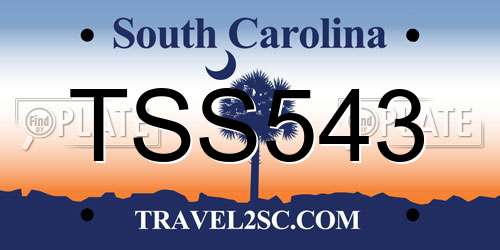 TSS543 South Carolina License Plate