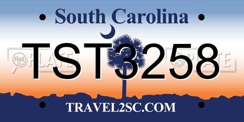 TST3258 South Carolina License Plate