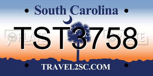 TST3758 South Carolina License Plate