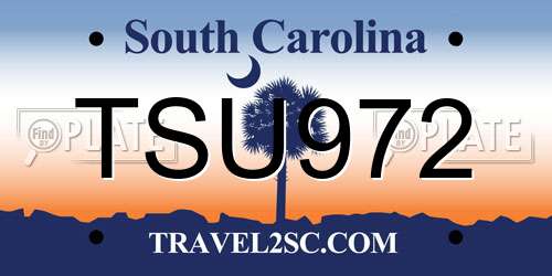 TSU972 South Carolina License Plate