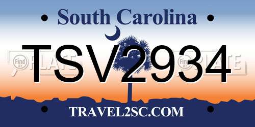 TSV2934 South Carolina License Plate