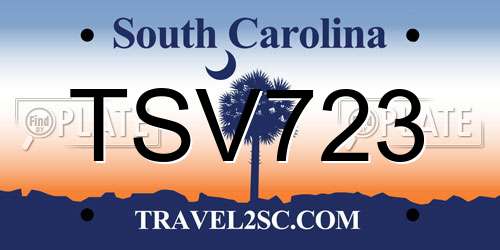 TSV723 South Carolina License Plate