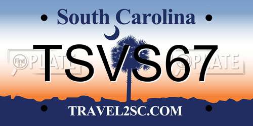 TSVS67 South Carolina License Plate