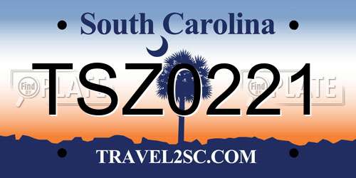 TSZ0221 South Carolina License Plate