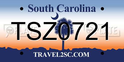 TSZ0721 South Carolina License Plate