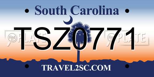 TSZ0771 South Carolina License Plate