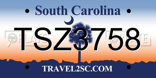 TSZ3758 South Carolina License Plate